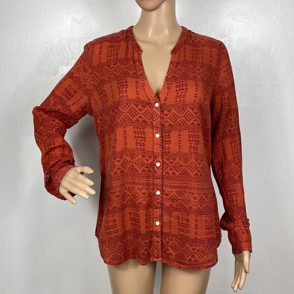 Peter Dunham for Lucky Brand Jodi Red Printed Long Sleeve Button Down Shirt - Picture 1 of 8